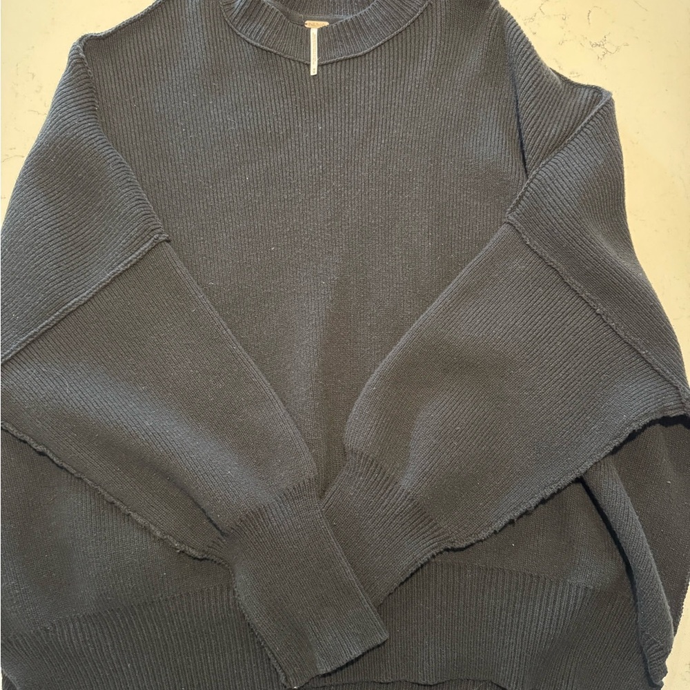 Free People Black Easy Street Crew Neck Sweater, great condition. Medium.